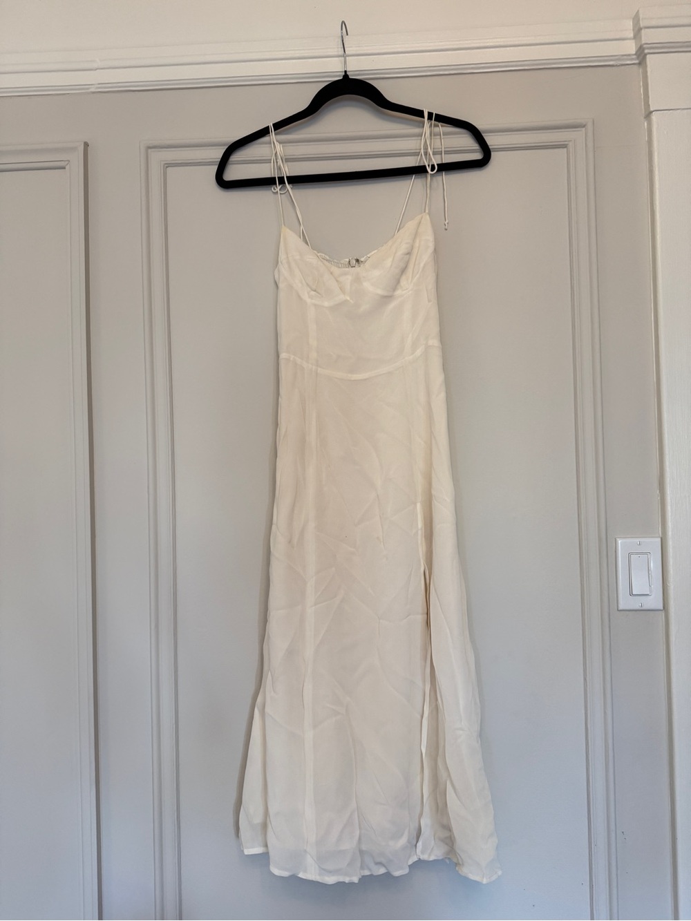Reformation Cream Maxi Slip Dress with Tie Straps